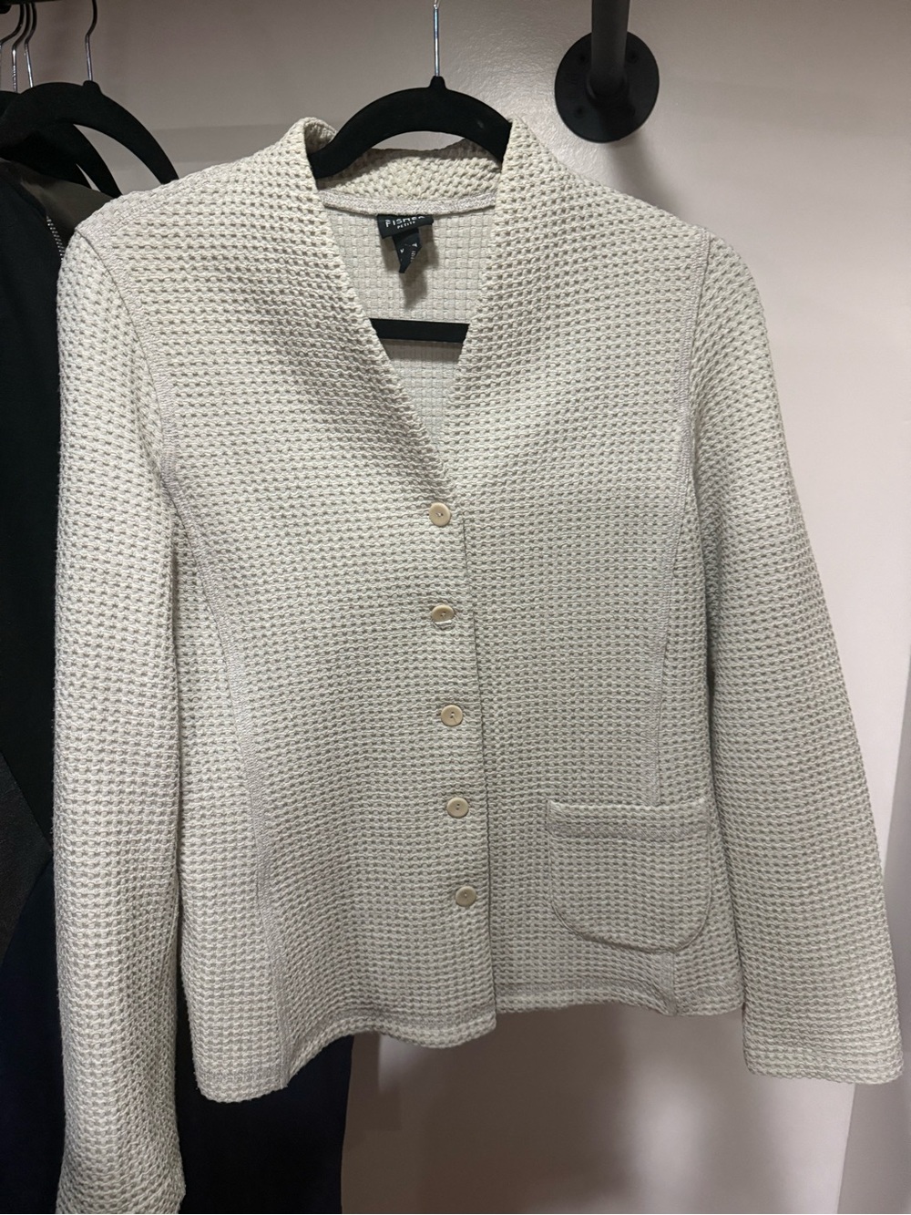 Eileen Fisher Cream Waffle Knit Button Jacket